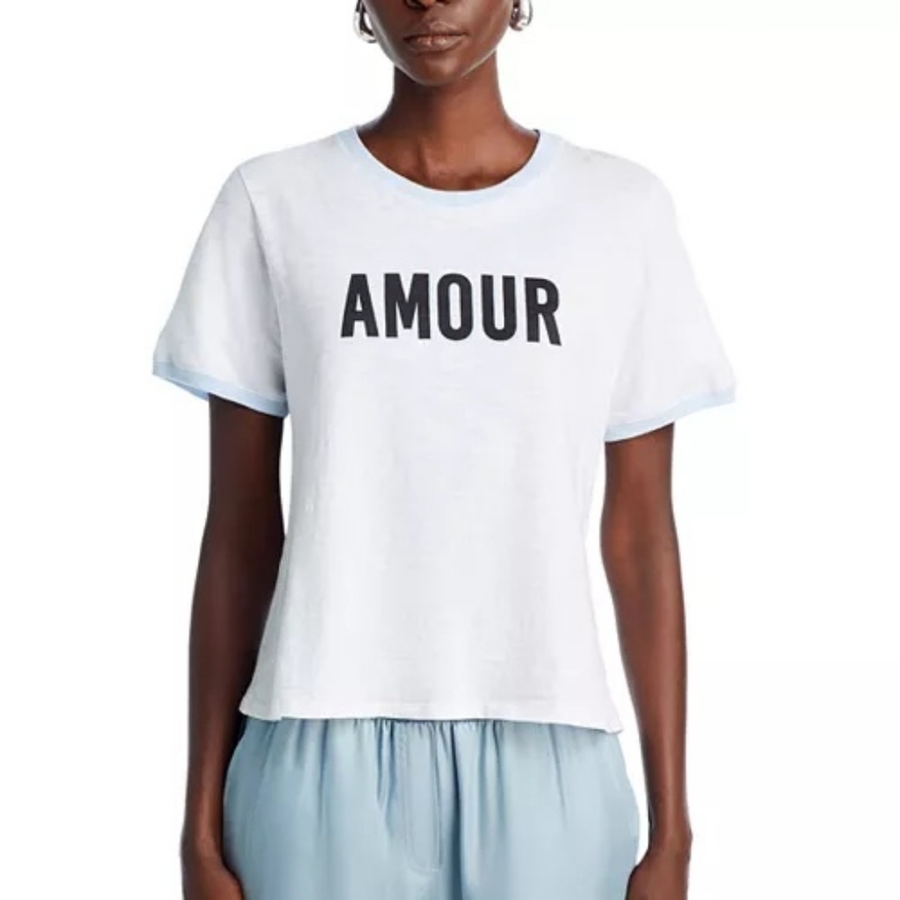 Cinq a Sept Cotton Two Tone Amour Tee Blue ringer short sleeve size small NEW